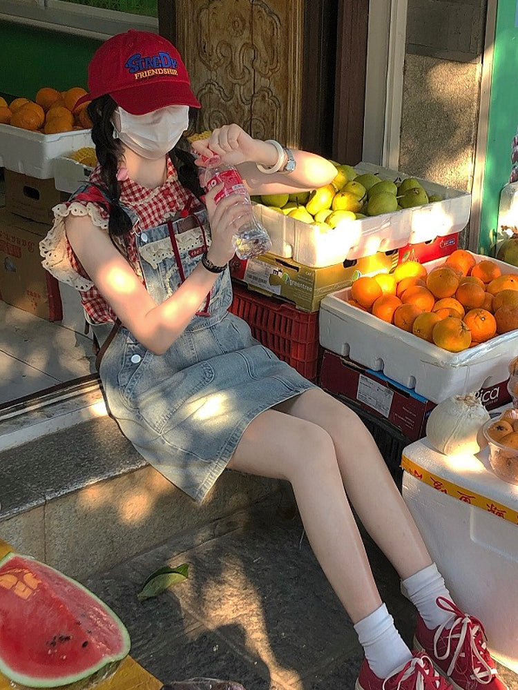 Sweet Cherry Denim Dungaree Dresses-ntbhshop