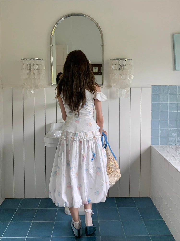 Dream Sea Pearl Peplum Top & Bubble Skirt Set-ntbhshop