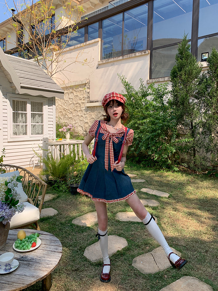 Raspberry Jam Retro Denim Plaid Dress-ntbhshop