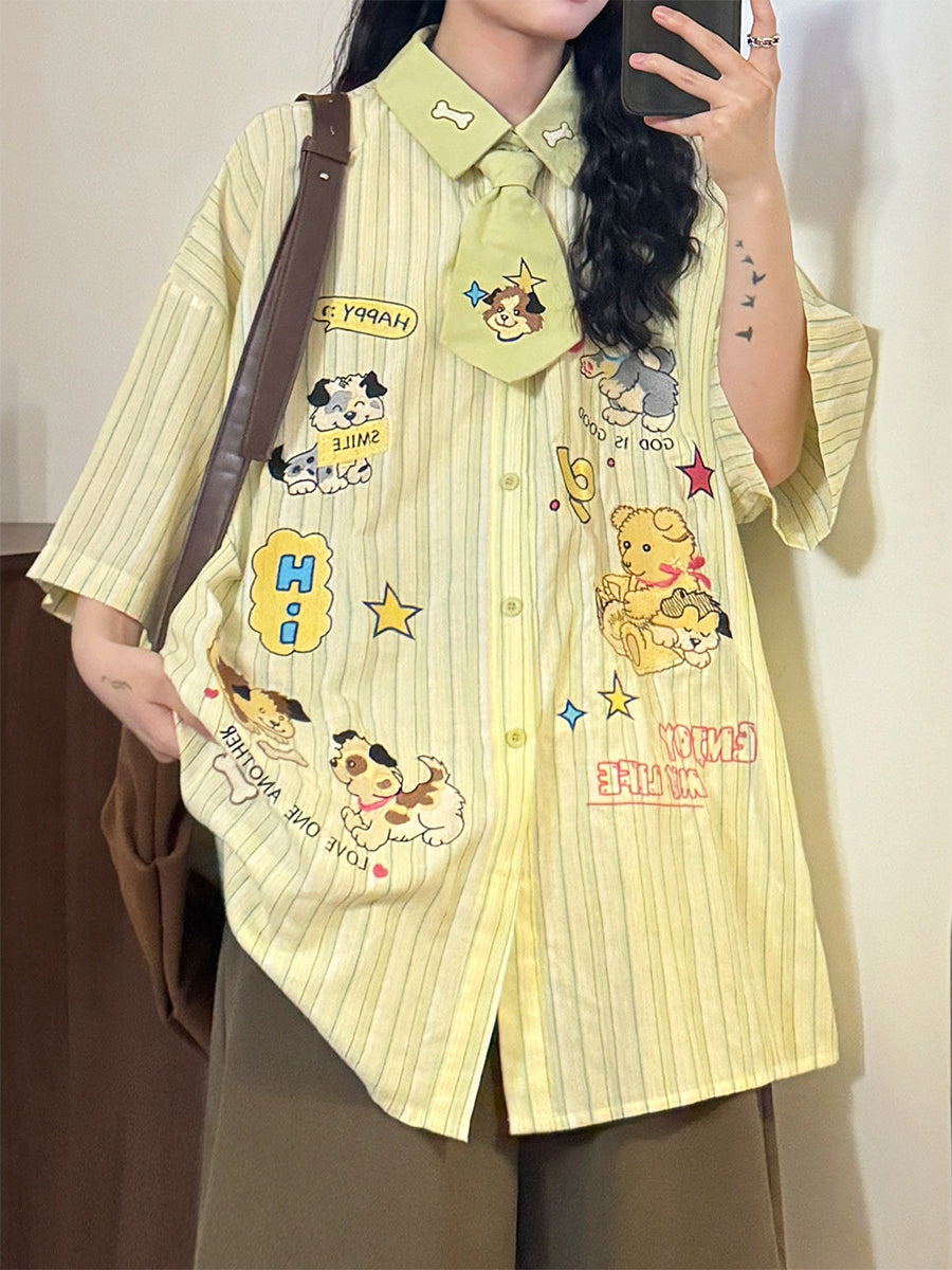 Convenience Store Tie Stripe Shirt-Tops-ntbhshop