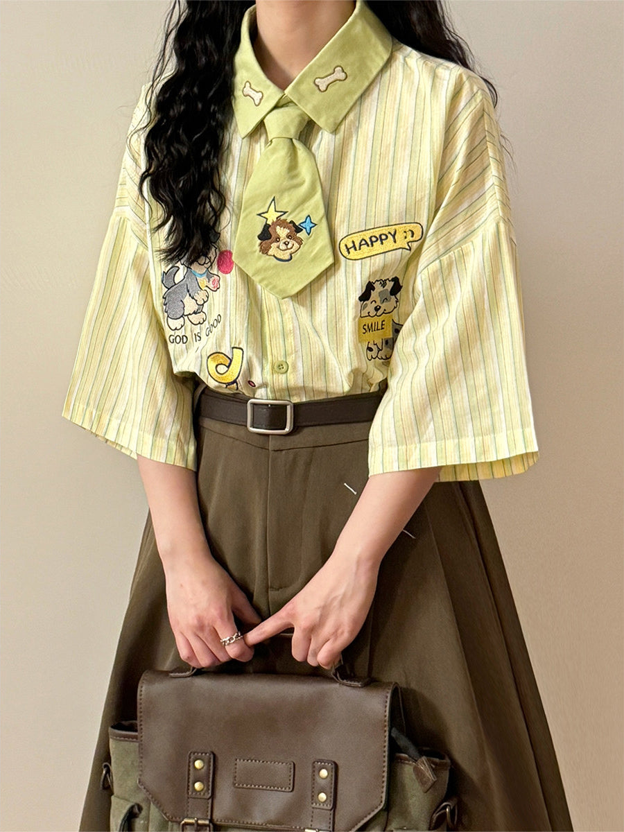 Convenience Store Tie Stripe Shirt-Tops-ntbhshop