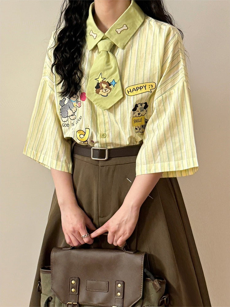 Convenience Store Tie Stripe Shirt-Tops-ntbhshop