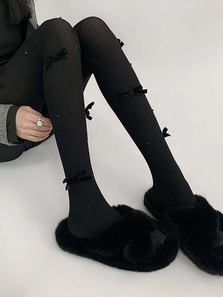 Cream Puff Lolita Bow Pearl Tights-ntbhshop