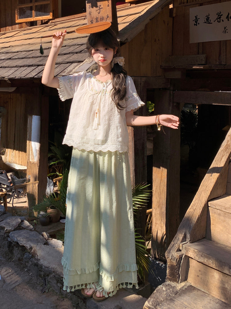 Meadow Tassel Cotton Pants-Bottoms-ntbhshop