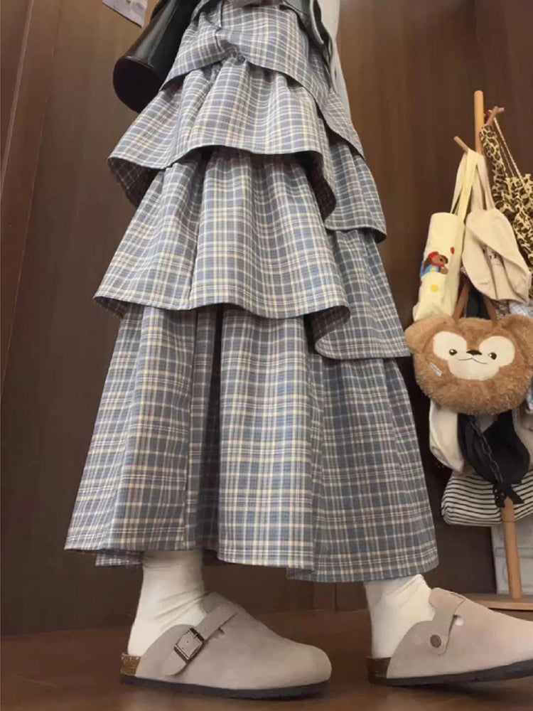 Retro Puff Plaid Cake Skirts-ntbhshop