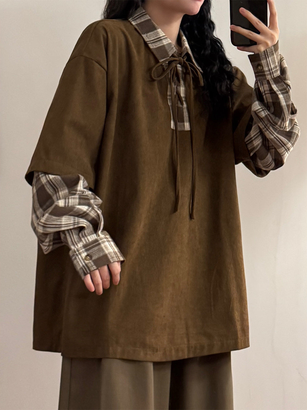 Plaid Sketch Layer Sweatshirts-Tops-ntbhshop