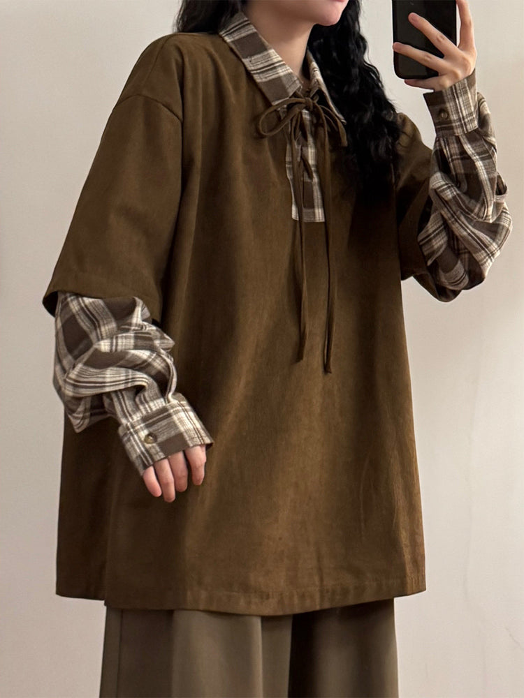Plaid Sketch Layer Sweatshirts-Tops-ntbhshop