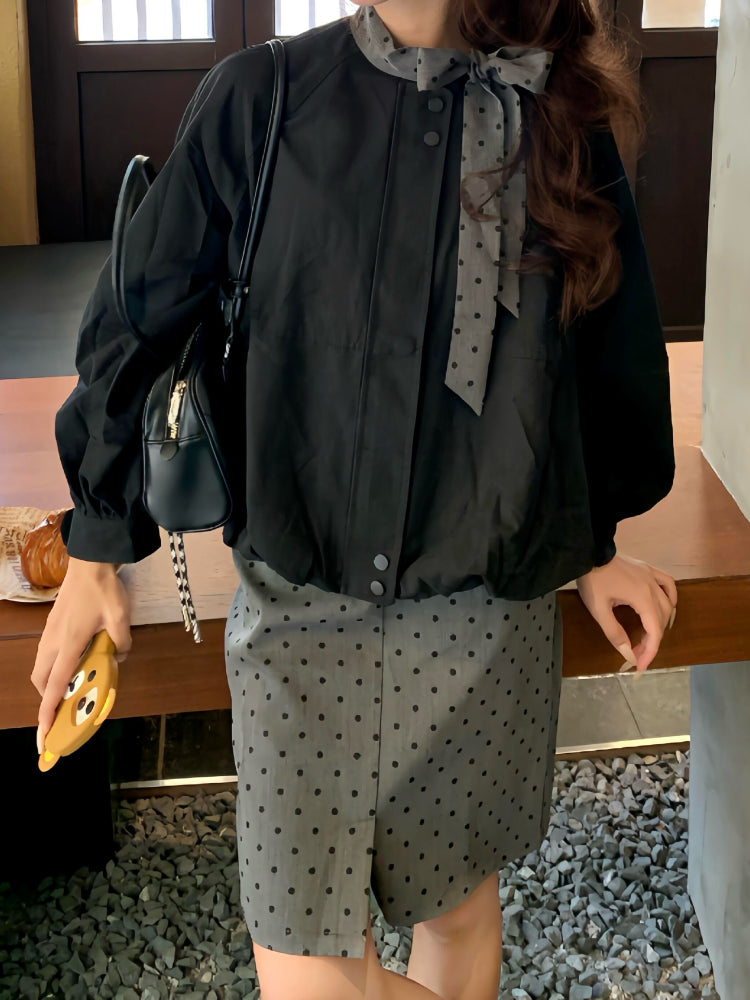 Seoul Sweet Bubble Jacket & Dots Skirt-ntbhshop