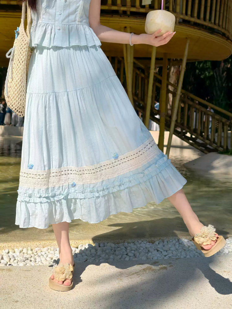 Palm Path Lace Top & Skirt-Sets-ntbhshop