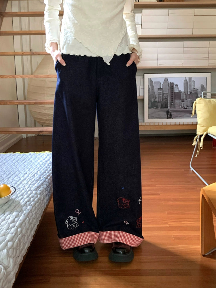 Plaid Cuff Patchwork Jeans-ntbhshop