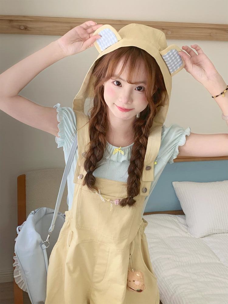 Honey Bear Cub Puff Sleeve Blouse & Overall Shorts-ntbhshop