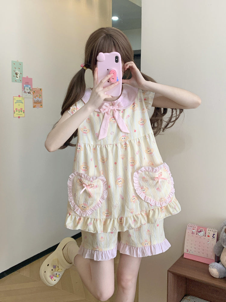 Peach Puff Fairy Sleeve Pajama Set-ntbhshop