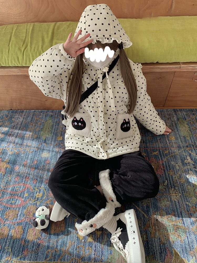 Kitten Padded Polka Hoodie Jacket-ntbhshop