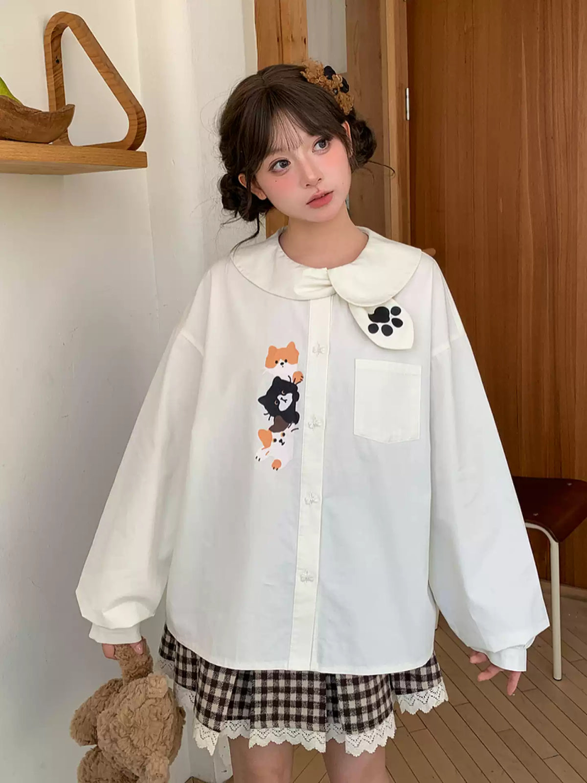 Milk Paws Doll Collar Blouse-Tops-ntbhshop