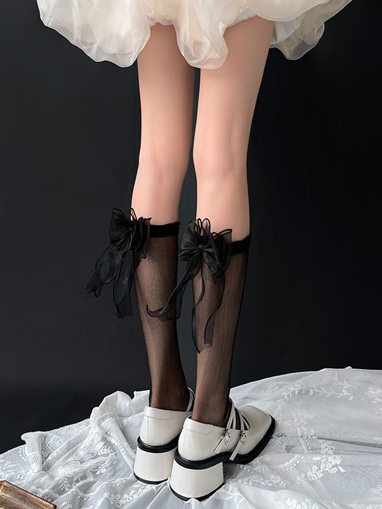 Sugarveil Bow Sheer Knee Socks-ntbhshop
