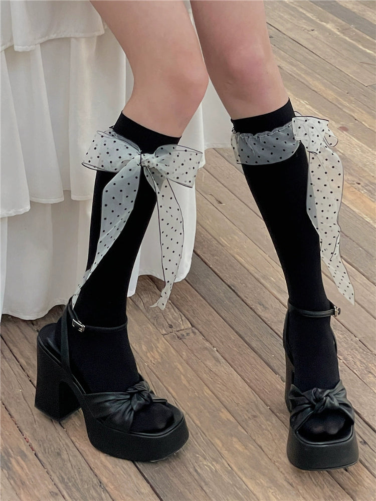 Dotty Bow Knee & Crew Socks-ntbhshop