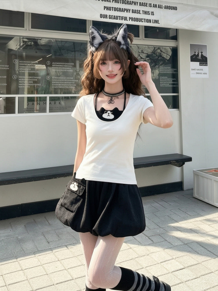 Milk Cat Halter Tee-Tops-ntbhshop