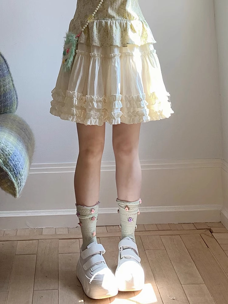 Vanilla Cake High Waist Lace Skirt-ntbhshop