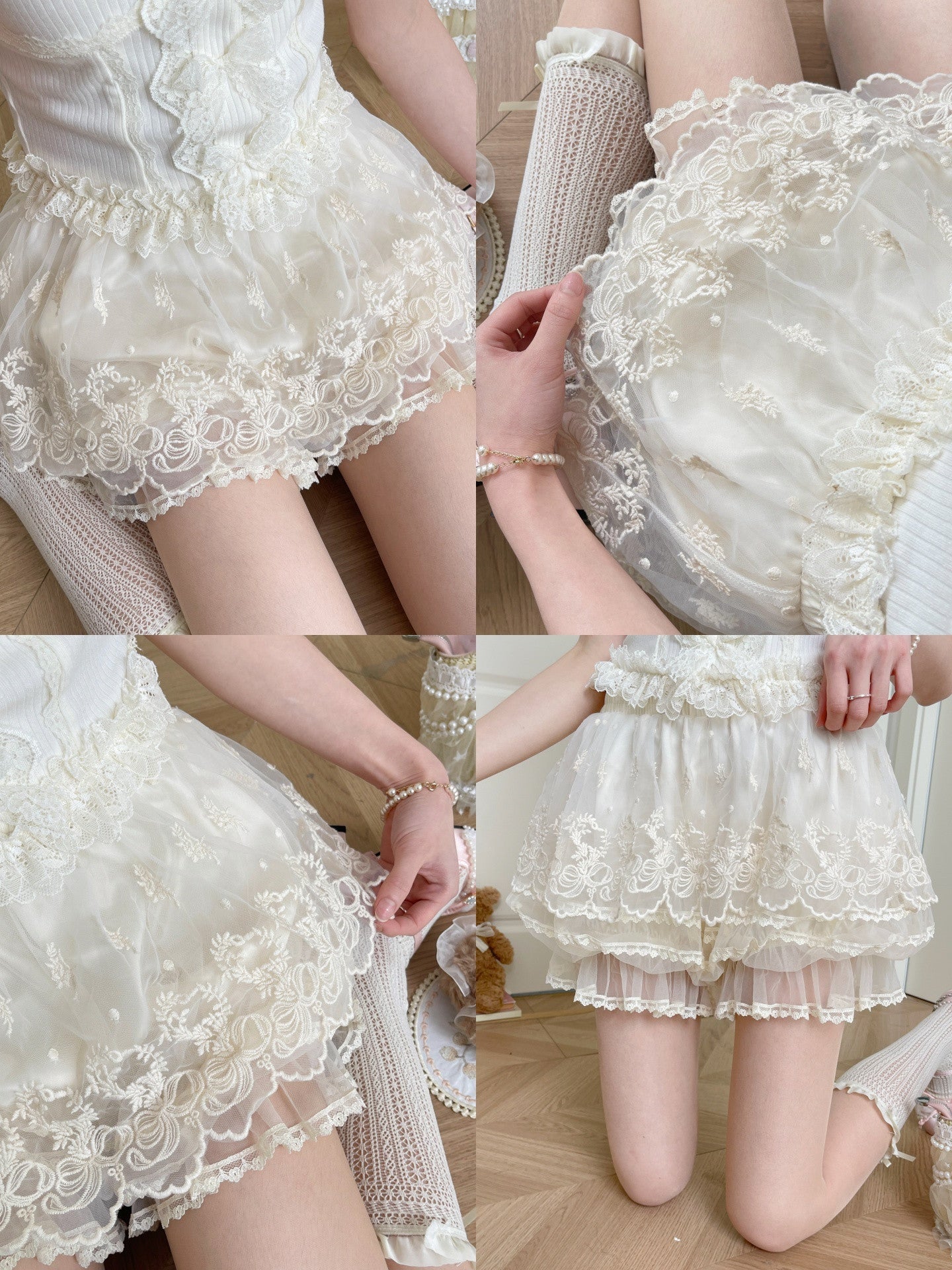 Pearl Lace Bubble Shorts-Bottoms-ntbhshop