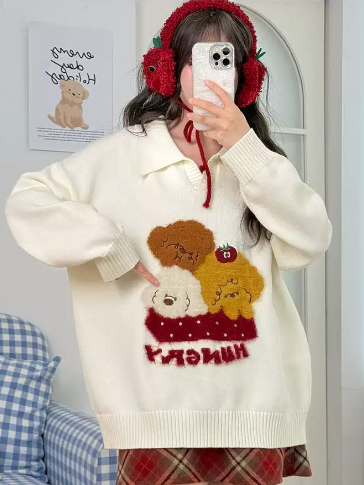 Puppy Picnic Hunger Knit Polo Sweater-ntbhshop