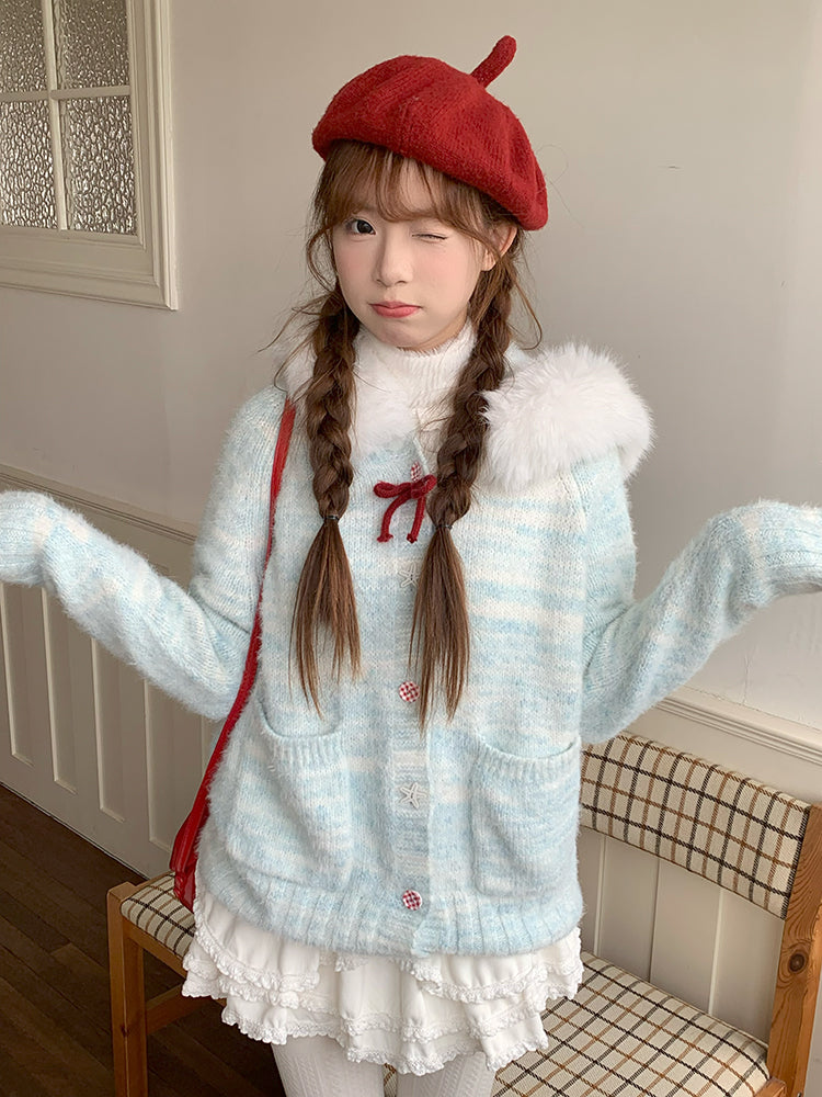 Blueberry Cloud Knit Hooded Cardigan-Outerwear-ntbhshop