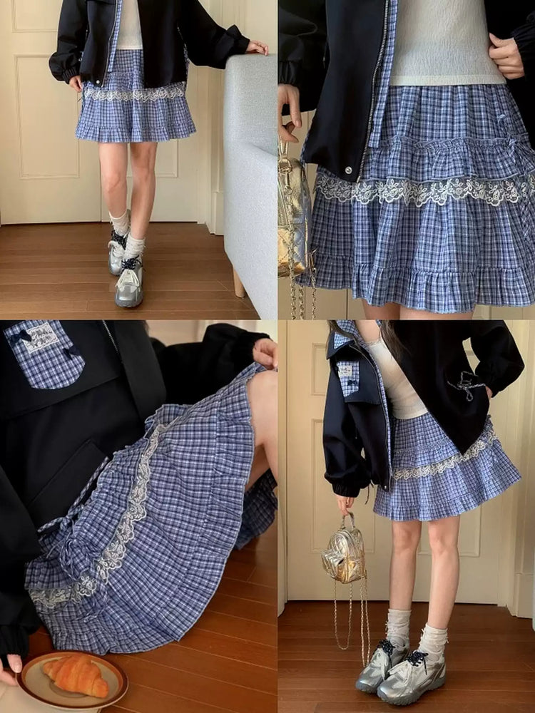 Meadow Check Cake Skirt-Bottoms-ntbhshop