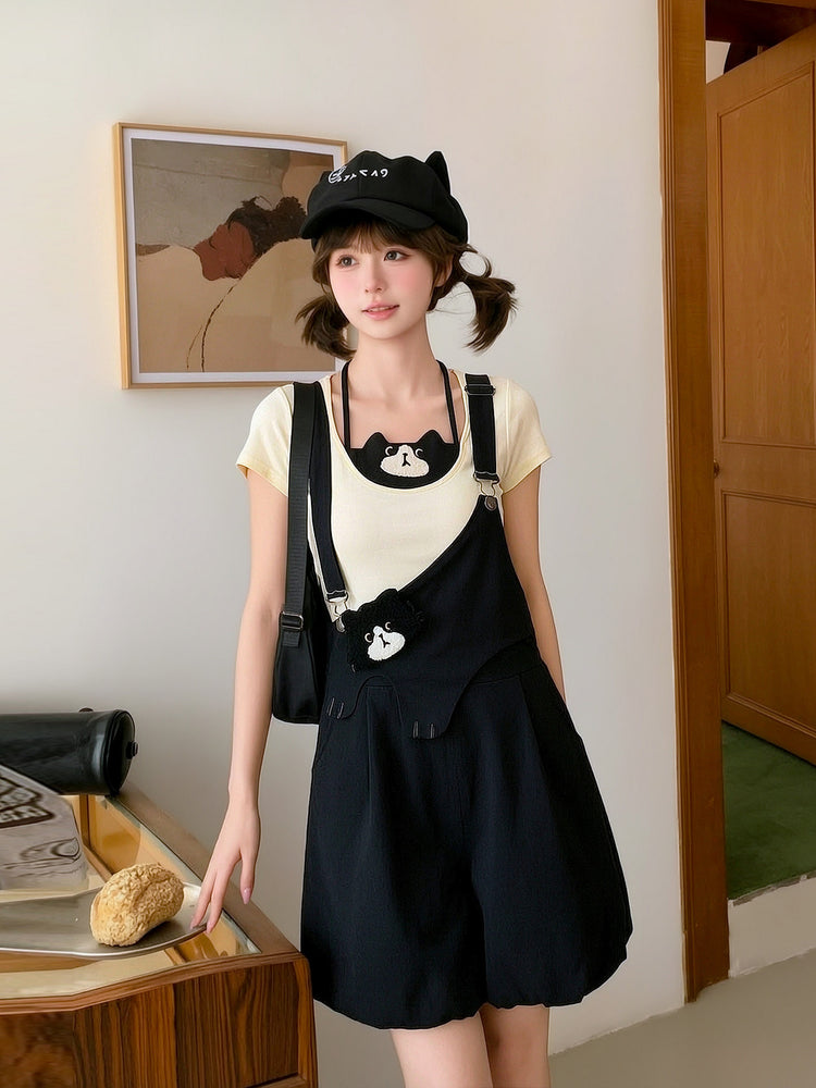 Milk Cat Overall Shorts-Bottoms-ntbhshop