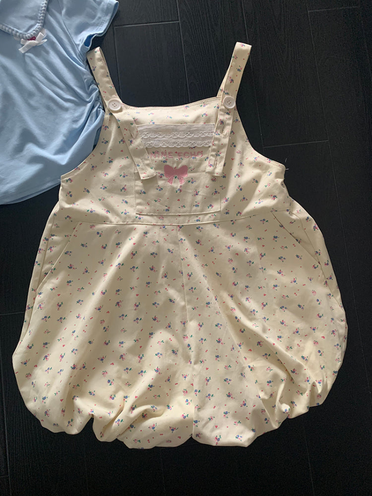 Vanilla Bow Bubble Overall Shorts-ntbhshop
