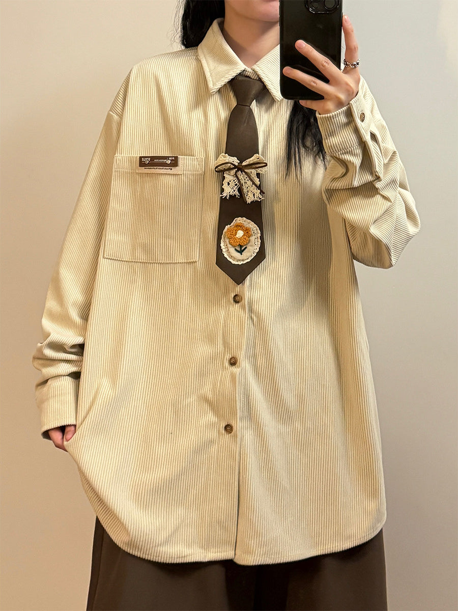 Ivory Bloom Corduroy Tie Shirts-Tops-ntbhshop