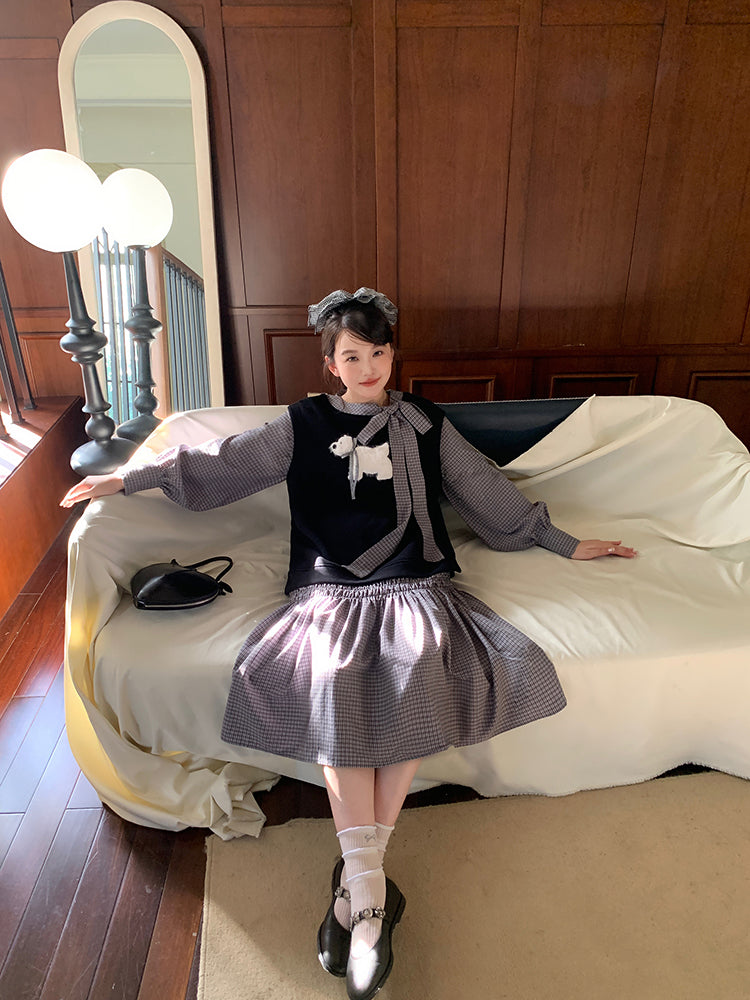 White Puppy Tale Whimsy Plaid Dress-ntbhshop