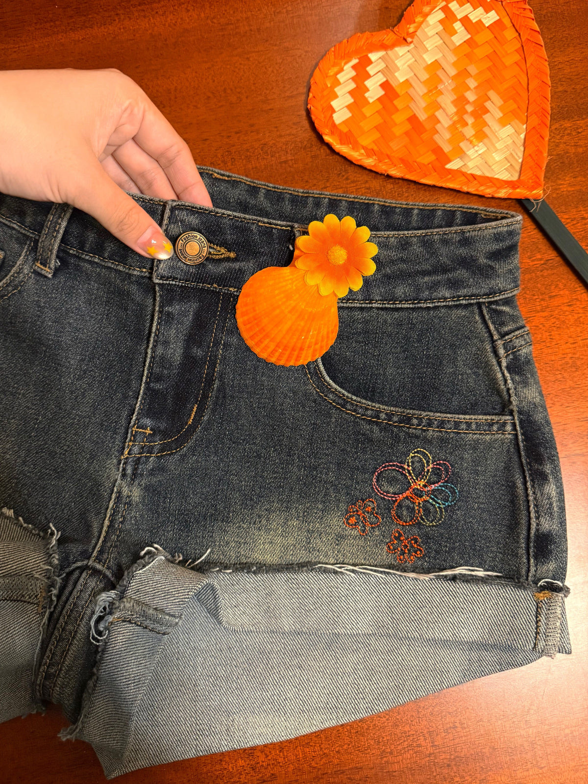 Daisy Pop Denim Shorts-Bottoms-ntbhshop