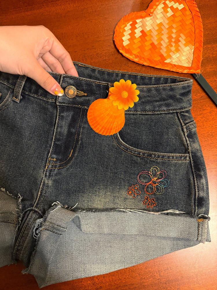 Daisy Pop Denim Shorts-Bottoms-ntbhshop