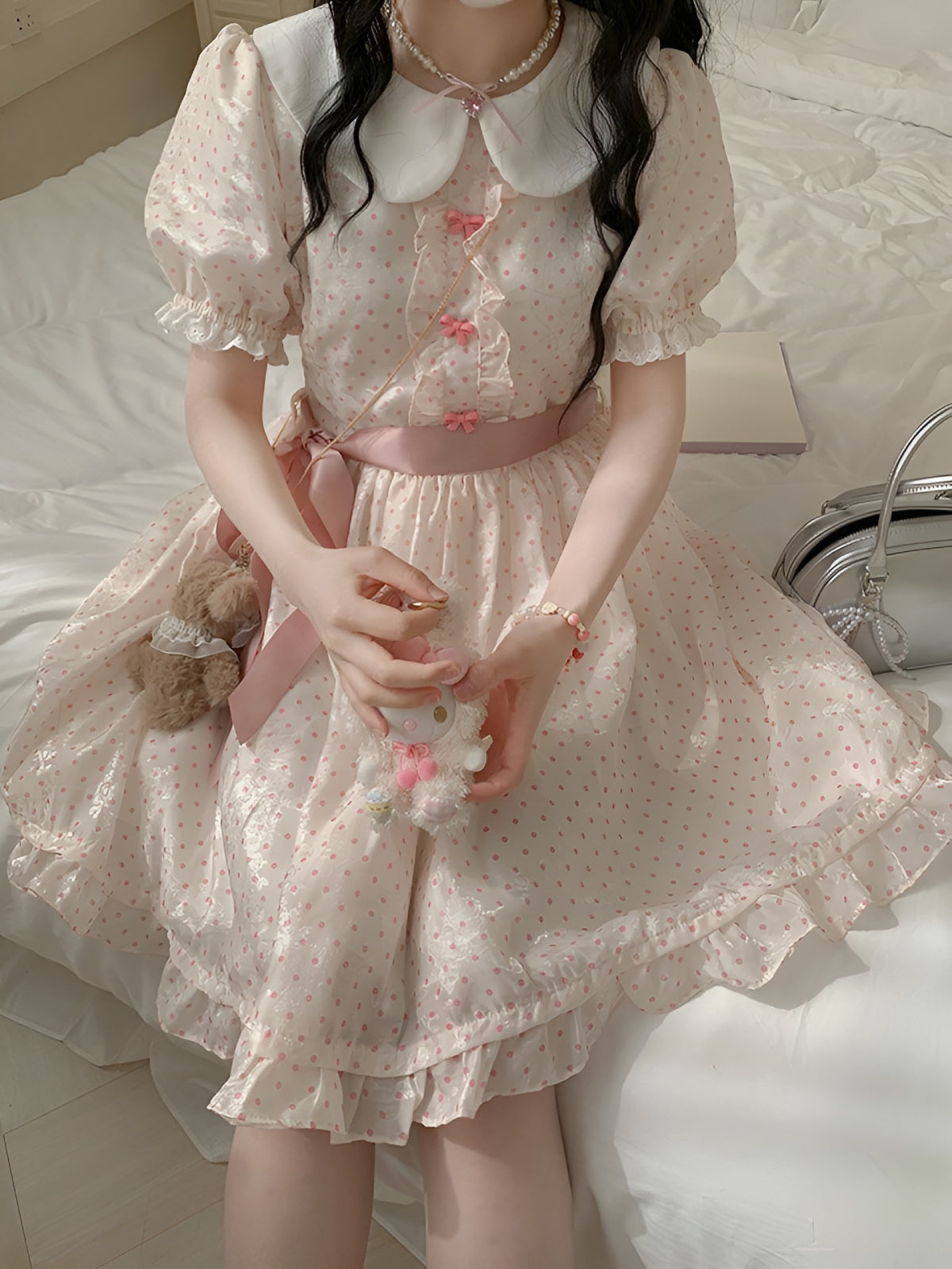 Sweetheart Dot Ribbon Dresses-Dresses-ntbhshop