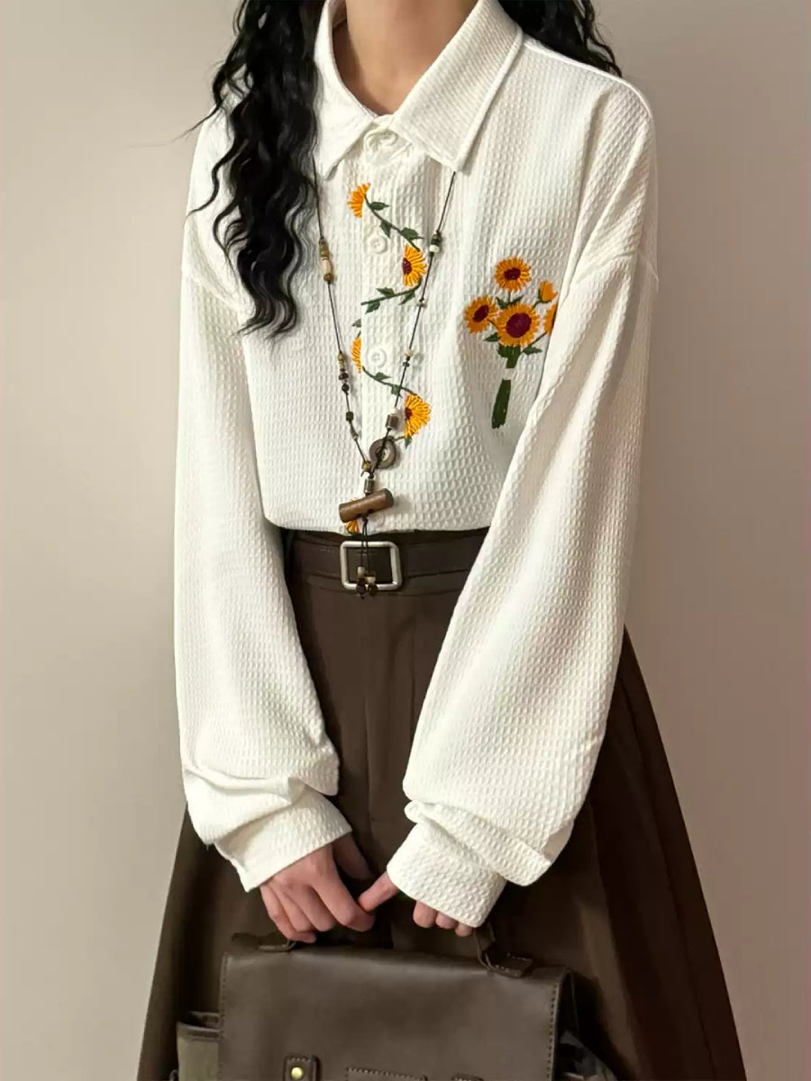 Vintage Sunflower Waffle Shirts-Tops-ntbhshop