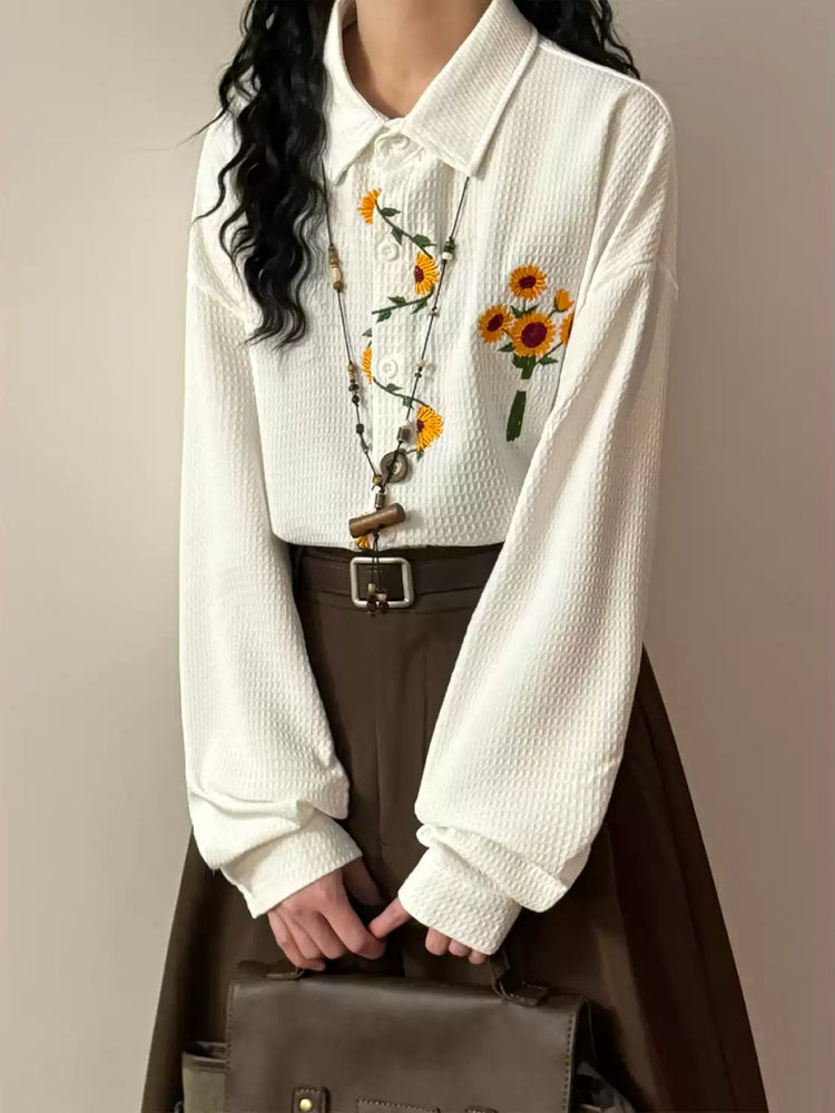 Vintage Sunflower Waffle Shirts-Tops-ntbhshop