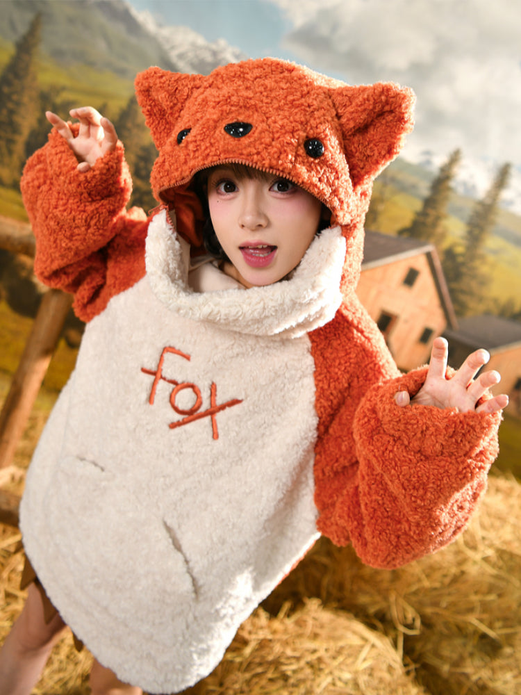 Red Fox Cute Cozy Fleece Hoodie-ntbhshop