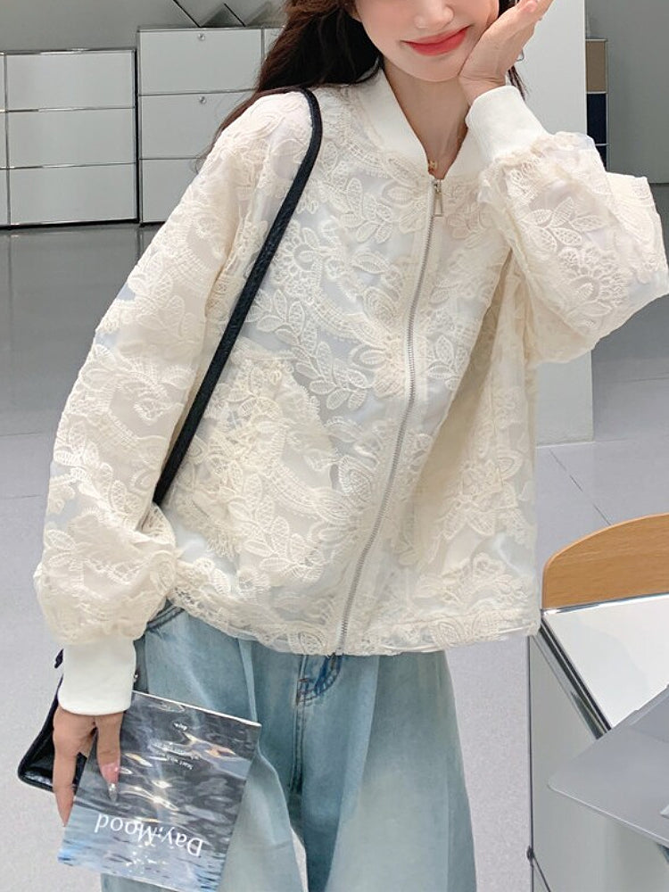 Cloud Lace Crop Bomber-ntbhshop