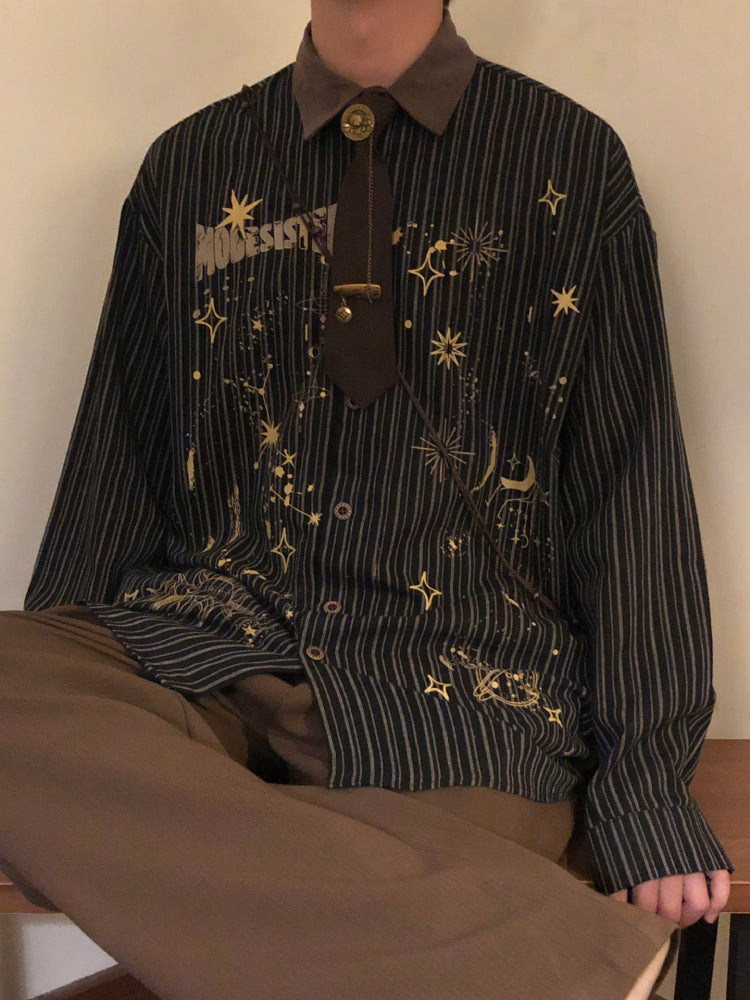 Celestial Archive Unisex Stripe Shirts with Ties-ntbhshop