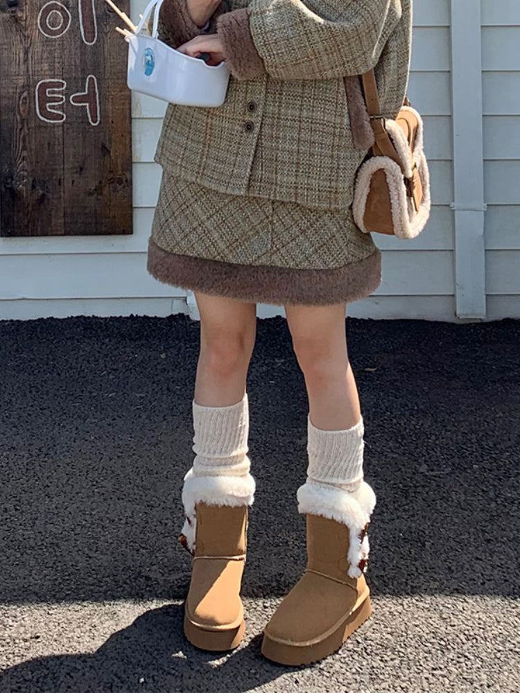 Tweed Teddy Pompom Coat & Skirt-ntbhshop