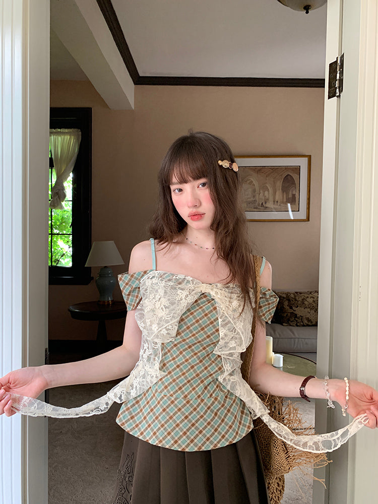 Willow Check Mesh Bow Plaid Cami-ntbhshop