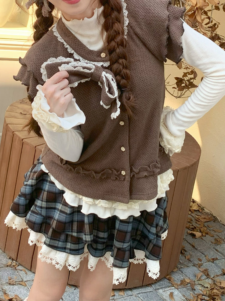 Milk Coffee Bear Vest, Blouse & Skirt-ntbhshop