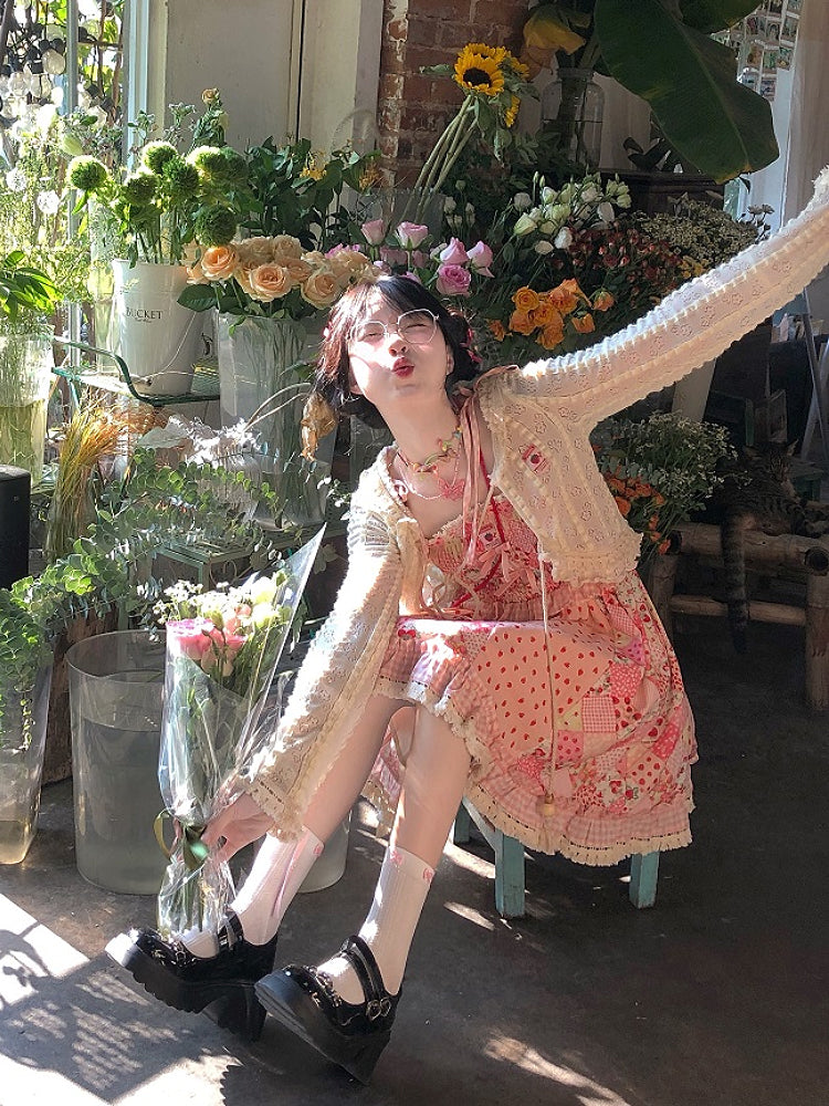 Strawberry Heartbeat Patchwork Slip Dresses-ntbhshop