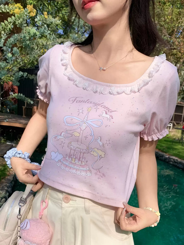 Fantasyland Lace Puff Top-Tops-ntbhshop