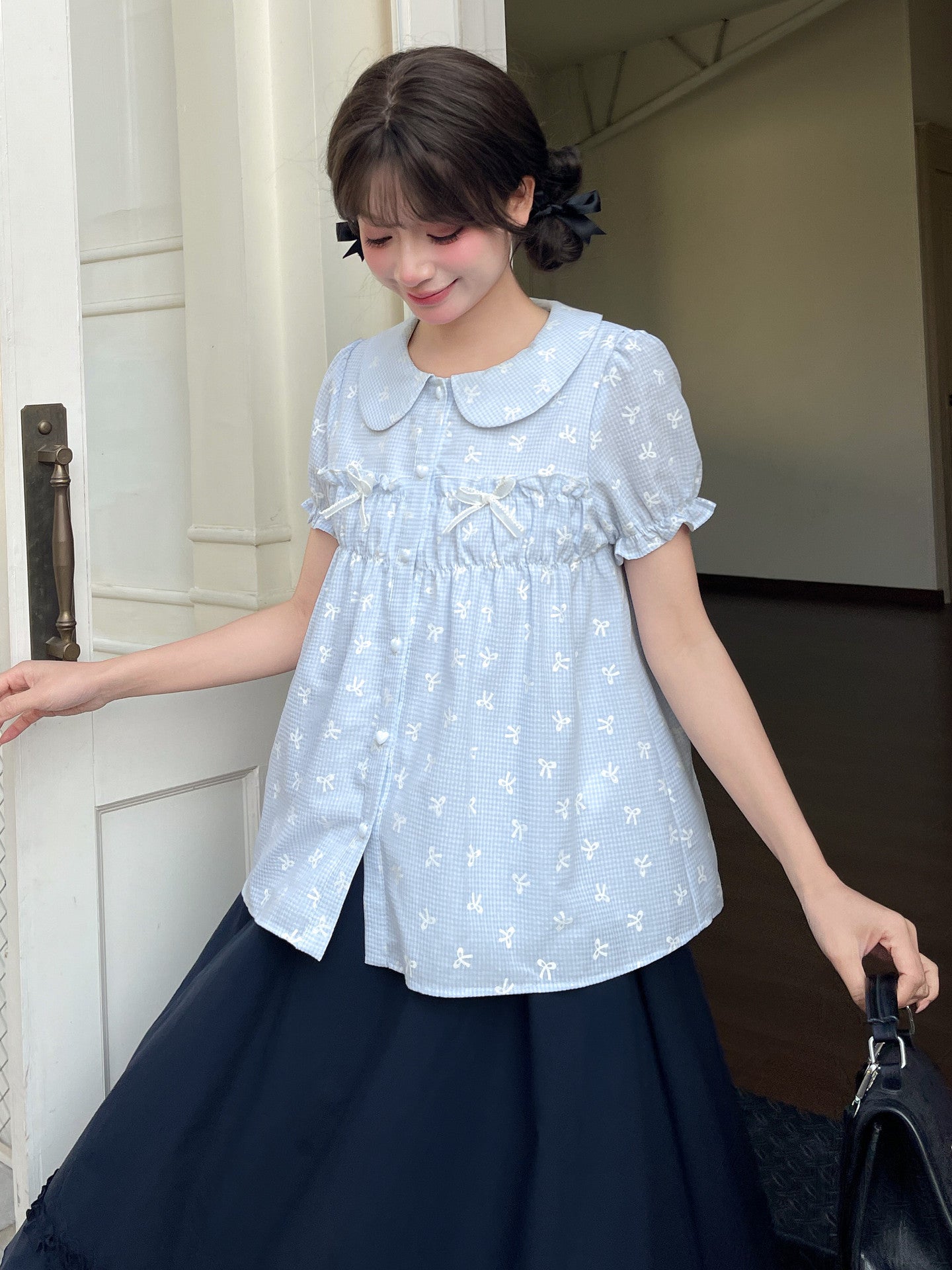 Petite Ribbon Babydoll Blouses-Tops-ntbhshop