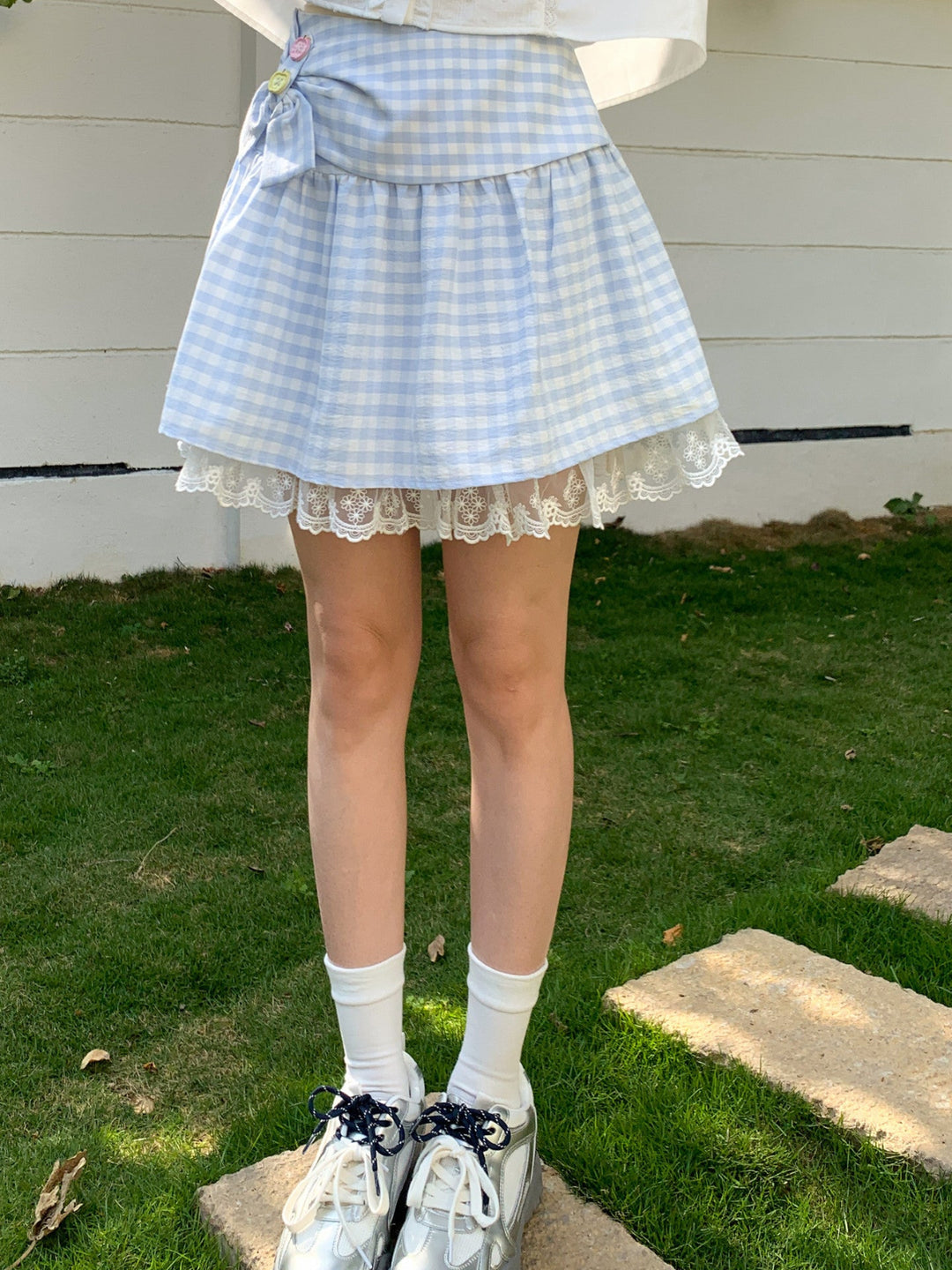 Cloud Gingham Lace Skirt-Bottoms-ntbhshop