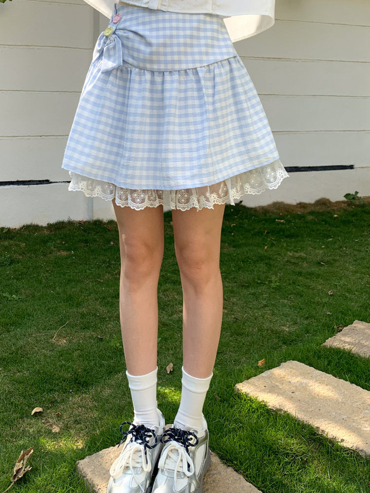 Cloud Gingham Lace Skirt-Bottoms-ntbhshop