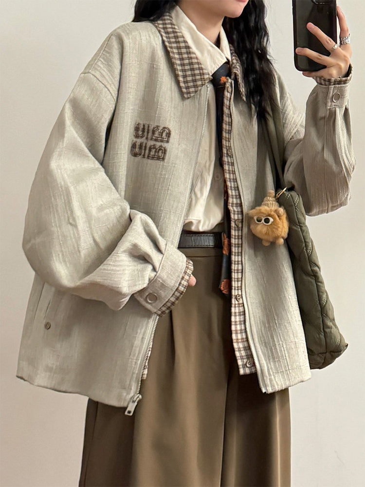 Oat Milk Check Cargo Jacket-Outerwear-ntbhshop