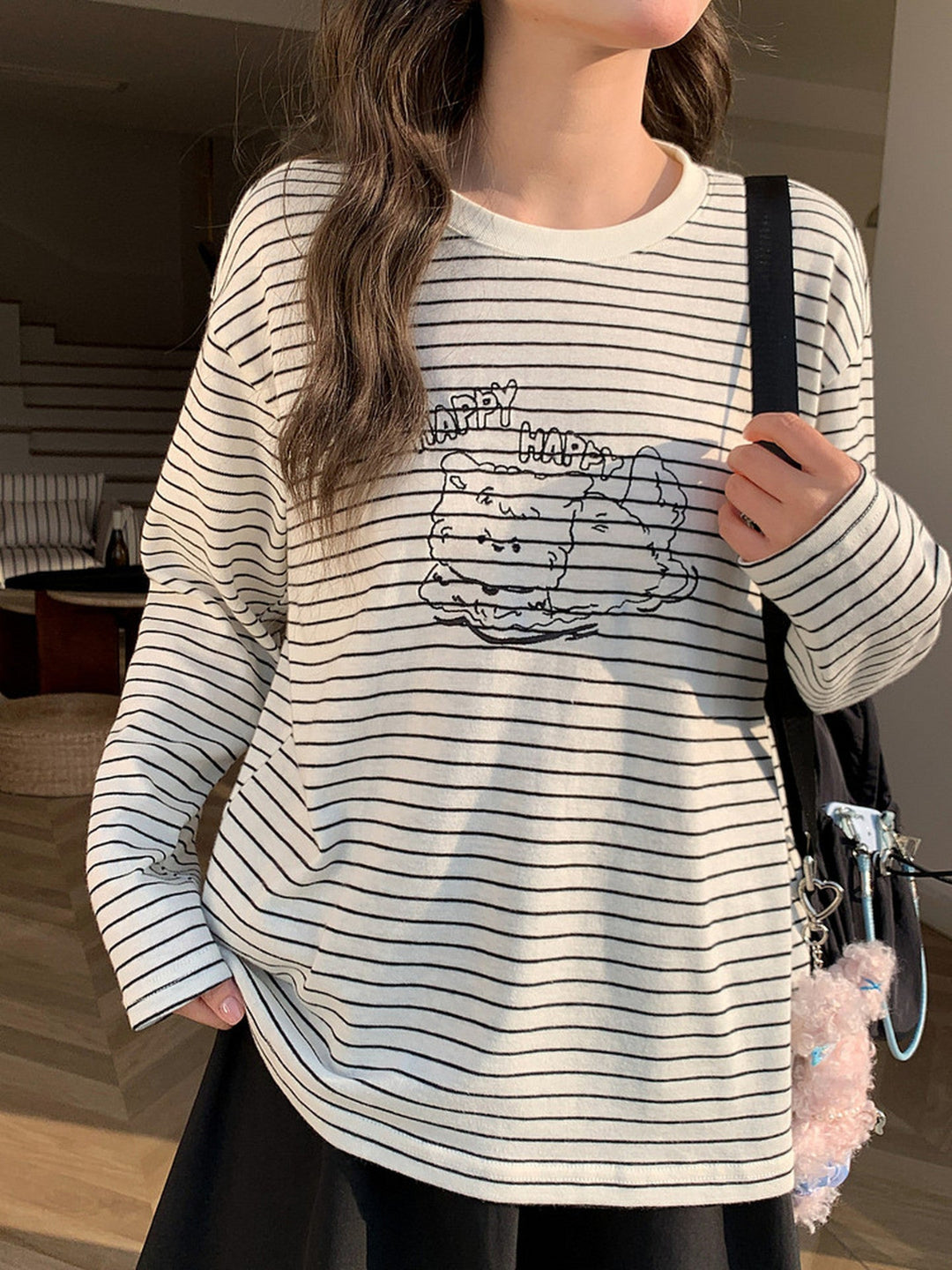 Happy Puppy Stripe Tee-Tops-ntbhshop