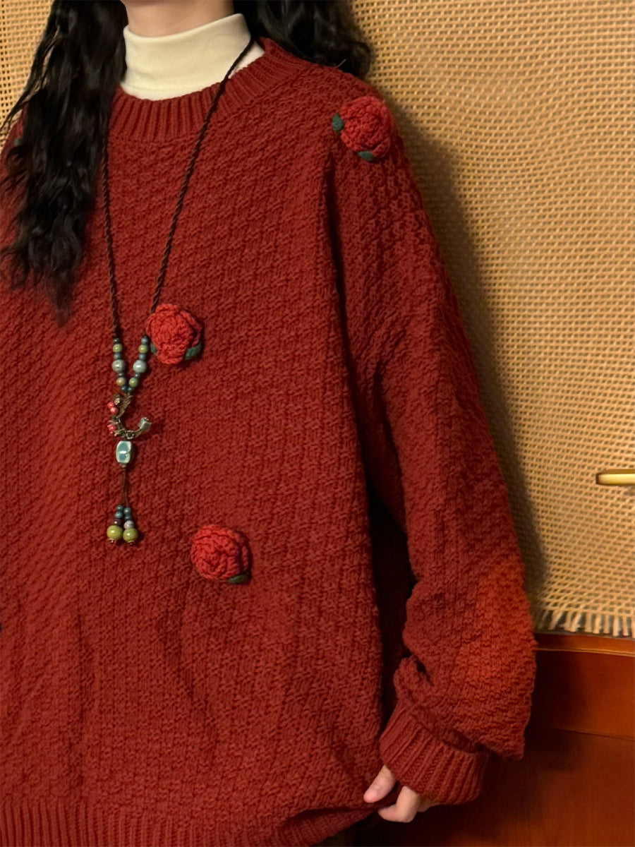 Rose Bloom Crochet Knit Sweater-Tops-ntbhshop