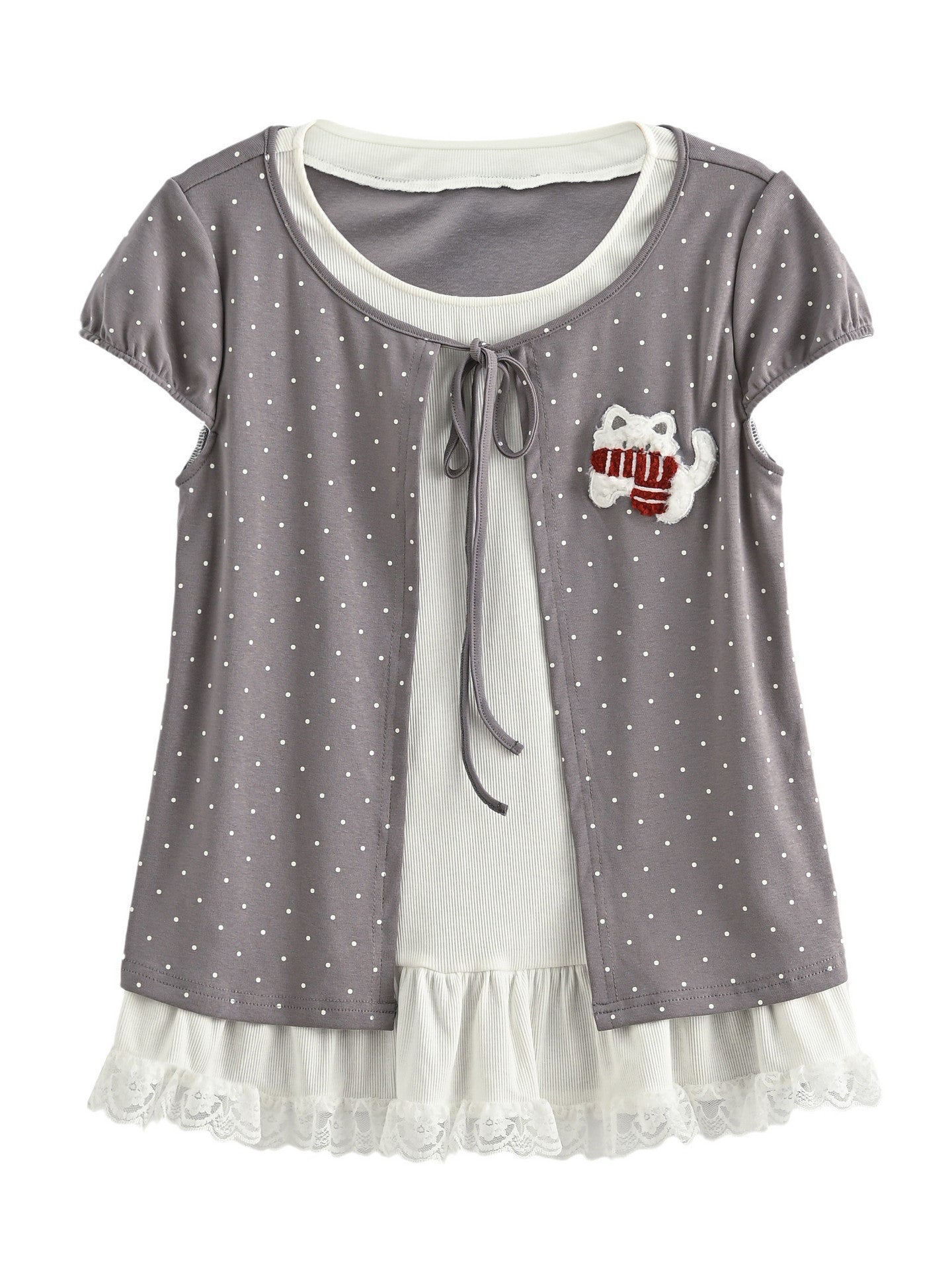 Polka Dot Kitten Layer Tee-Tops-ntbhshop